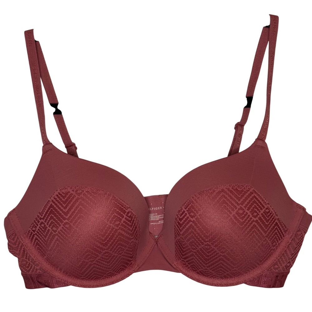 Tommy Hilfiger Rose Pink Jacquard‎ Lace Push Up Plunge Bra Size 36C Everyday